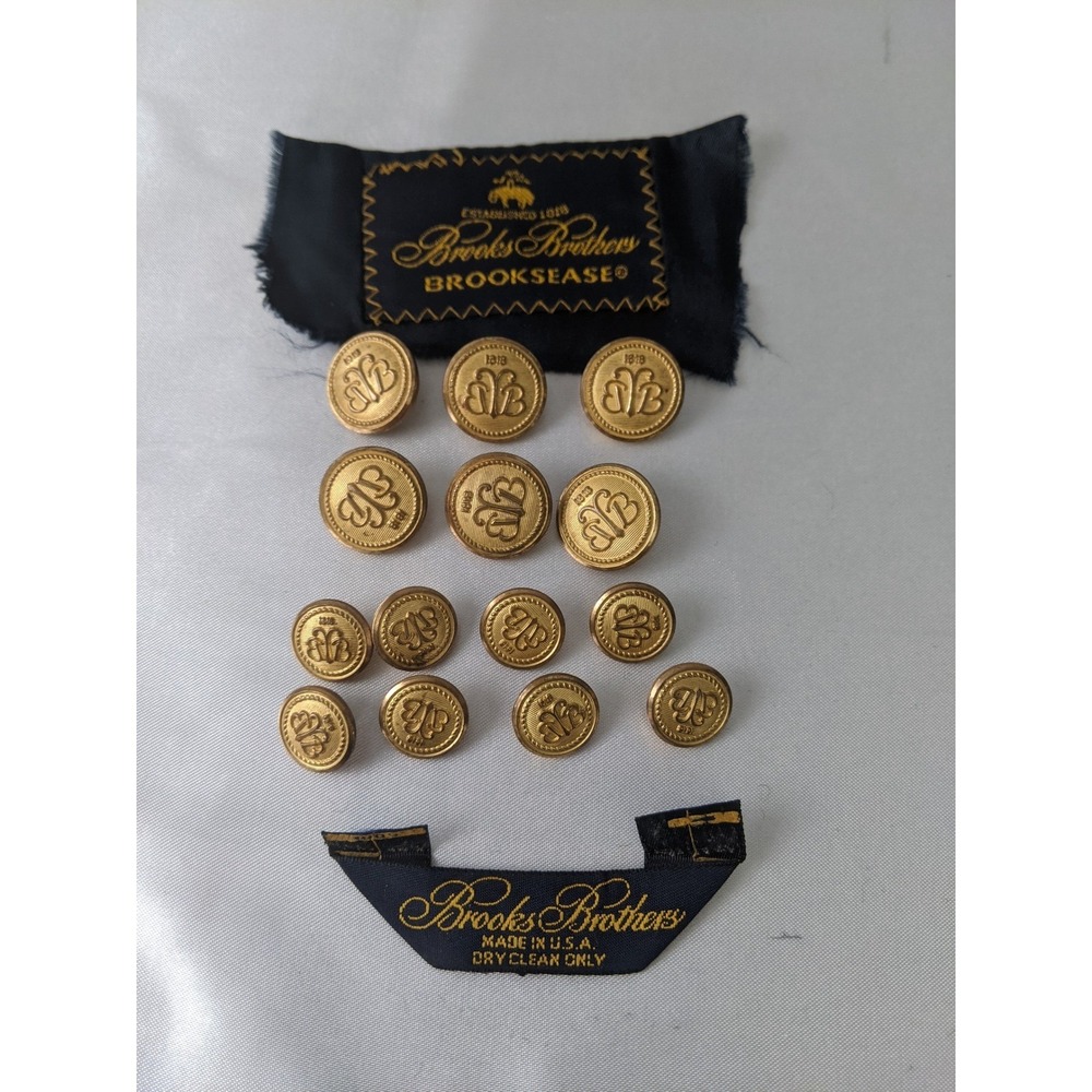 Brooks Brothers Brooksease Gold Tone Blazer Buttons 14pc Set Golden Fleece Logo